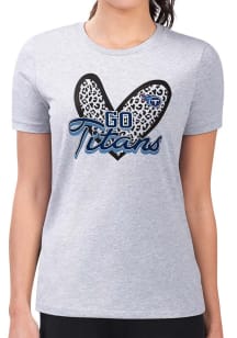 4Her Tennessee Titans Womens Grey Leopard Heart Fitted Short Sleeve T-Shirt