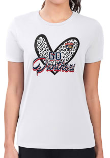 4Her Florida Panthers Womens White Leopard Heart Fitted Short Sleeve T-Shirt