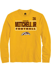 Carlos Mitchell Jr Western Michigan Broncos Gold Football NIL Stacked Box Long Sleeve Player T Shi..