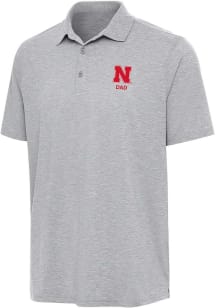 Antigua Nebraska Cornhuskers Mens Grey Par 3 Dad Short Sleeve Polo