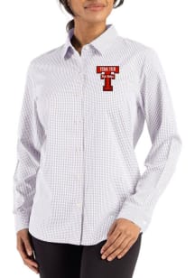 Cutter and Buck Texas Tech Red Raiders Womens Epic Confidence Gingham Long Sleeve Ash Dress Shirt