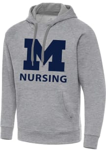 Antigua Michigan Wolverines Mens Grey Heather Michigan Nursing Victory Long Sleeve Hoodie