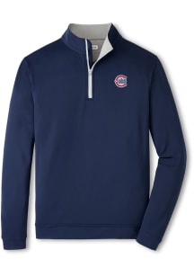 Peter Millar Chicago Cubs Mens Navy Blue Perth Long Sleeve Qtr Zip Pullover