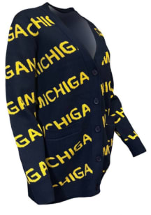 Michigan Wolverines Womens Blue Fir Long Sleeve Cardigan