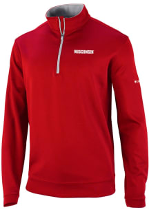 Columbia Wisconsin Badgers Mens Red Heat Seal Omni Wick Wickhams Hills Long Sleeve Qtr Zip Pullove..