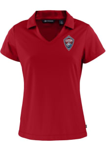 Cutter and Buck Colorado Rapids Womens Red Daybreak V Neck Short Sleeve Polo Shirt