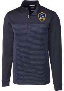 Cutter and Buck LA Galaxy Mens Navy Blue Traverse Stripe Long Sleeve Qtr Zip Pullover