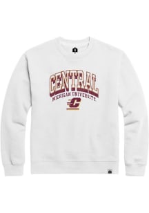 Central Michigan Chippewas Mens White Nanodrop Arch Mascot Long Sleeve Crew Sweatshirt
