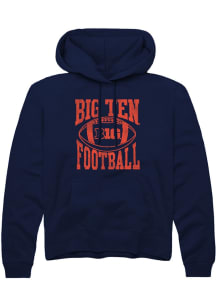 Rally Big Ten Mens Navy Blue Football Arch Long Sleeve Hoodie