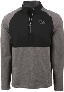 Cutter and Buck Pitt Panthers Mens Black Adapt Eco Hybrid Long Sleeve Qtr Zip Pullover