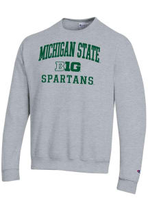 Champion Michigan State Spartans Mens Grey Big Ten Powerblend Long Sleeve Crew Sweatshirt