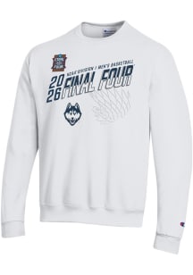 Champion UConn Huskies Mens White MBB Final Four 2026 Powerblend Long Sleeve Crew Sweatshirt