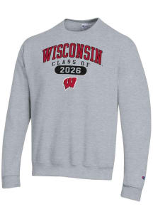 Champion Wisconsin Badgers Mens Grey Class of 2026 Powerblend Long Sleeve Crew Sweatshirt