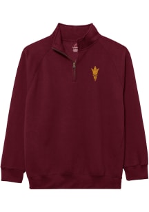 League Arizona State Sun Devils Mens Maroon Embroidered Team Logo Essential Long Sleeve Qtr Zip Pu..