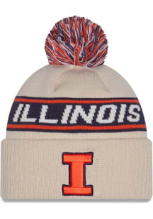 New Era Illinois Fighting Illini Natural DL Team Slogan Pom Cuff Mens Knit Hat