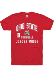 Jordyn Woods Ohio State Buckeyes Red Football NIL Arch Logo Short Sleeve Player T Shirt