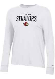 Champion Ottawa Senators Womens White Mascot Logo Core LS Tee