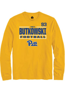 Trey Butkowski Pitt Panthers Gold Football NIL Stacked Box Long Sleeve Player T Shirt