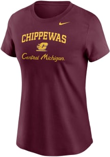 Nike Central Michigan Chippewas Womens Maroon Arched Name Over Logo Short Sleeve T-Shirt