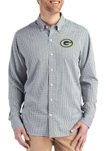 Cutter and Buck Green Bay Packers Mens Green Gingham LS Woven Long Sleeve Dress Shirt