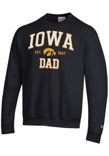 Champion Iowa Hawkeyes Mens Black Est Date Dad Powerblend Long Sleeve Crew Sweatshirt