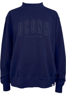 Summit Sportswear UConn Huskies Womens Navy Blue Pigment Dyed Mock Crew Sweatshirt