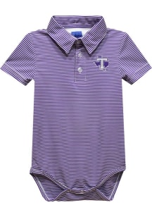 Vive La Fete Tarleton State Texans Baby Purple Pencil Stripe Short Sleeve One Piece Polo