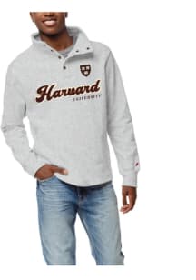 Harvard Crimson Mens Ash Primary Logo Long Sleeve Qtr Zip Pullover