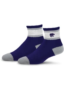 K-State Wildcats Stripe Embroidered Fuzzy Womens Quarter Socks