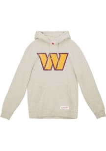 Mitchell and Ness Washington Commanders Mens Oatmeal Distressed Prime Logo Long Sleeve Hoodie