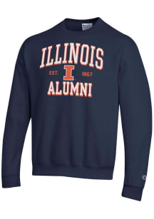 Champion Illinois Fighting Illini Mens Navy Blue Est Alumni Powerblend Long Sleeve Crew Sweatshirt