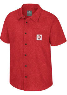 Colosseum Indiana Hoosiers Mens Crimson Duncan Camp Short Sleeve Dress Shirt