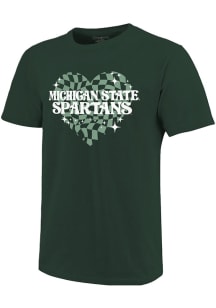 Michigan State Spartans Girls Green Funky Heart Short Sleeve Tee