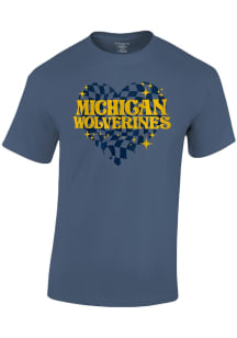 Michigan Wolverines Girls Blue Funky Heart Short Sleeve Tee