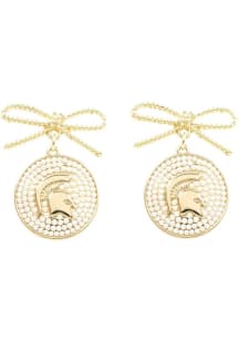 Michigan State Spartans Logo Pearl Bow Womens Earrings