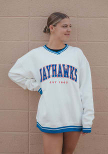 Gameday Social Kansas Jayhawks Womens White Chenille Crew Sweatshirt