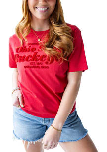 Gameday Social Ohio State Buckeyes Womens Red Hansen Brush Short Sleeve T-Shirt