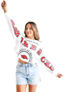 Gameday Social Arkansas Razorbacks Womens White Phipps Split Crew Sweatshirt