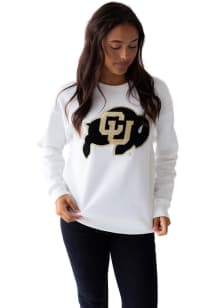 Gameday Social Colorado Buffaloes Womens White Mascot Chenille Crew Sweatshirt