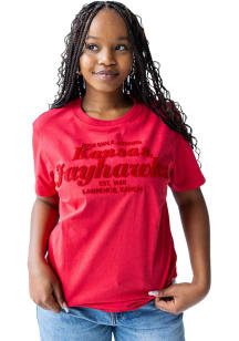 Gameday Social Kansas Jayhawks Womens Red Hansen Brush Short Sleeve T-Shirt