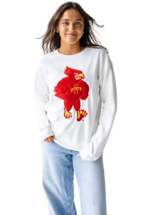Gameday Social Iowa State Cyclones Womens White Mascot Chenille Crew Sweatshirt