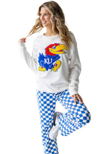 Gameday Social Kansas Jayhawks Womens White Mascot Chenille Crew Sweatshirt