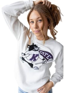 Gameday Social K-State Wildcats Womens White Mascot Chenille Crew Sweatshirt