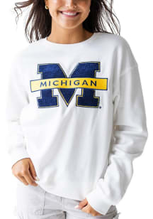 Gameday Social Michigan Wolverines Womens White Mascot Chenille Crew Sweatshirt