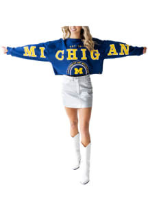 Gameday Social Michigan Wolverines Womens Blue Phipps Split Crew Sweatshirt