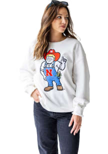 Gameday Social Nebraska Cornhuskers Womens White Mascot Chenille Crew Sweatshirt