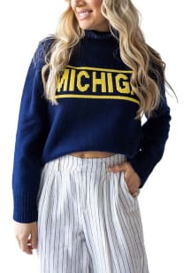 Gameday Social Michigan Wolverines Womens Blue Turtleneck Long Sleeve Sweater