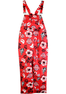 Wes and Willy Ohio State Buckeyes Mens Red Allover Hibiscus Overall Overalls