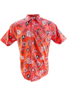 Wes and Willy Ohio State Buckeyes Mens Red Vintage Wash Floral Short Sleeve Dress Shirt