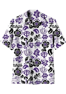 Wes and Willy TCU Horned Frogs Mens White Vault Floral Short Sleeve Dress Shirt